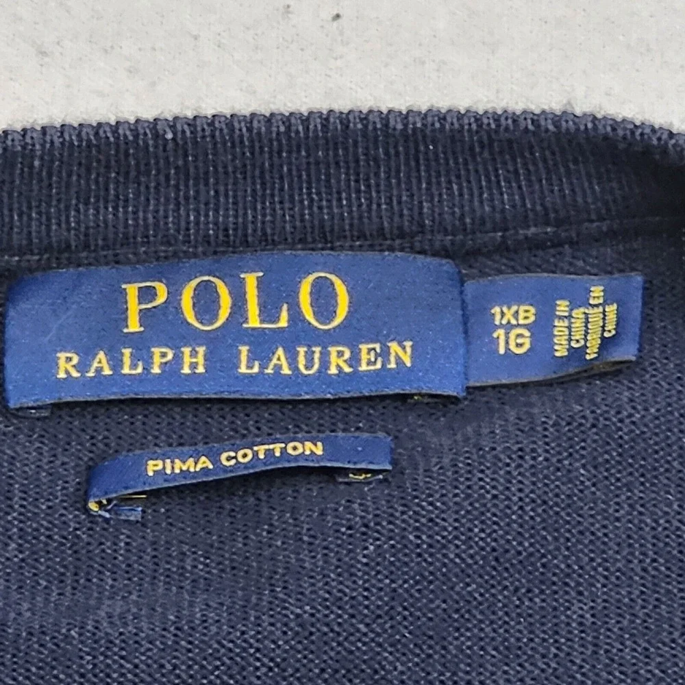 Polo Ralph Lauren Sweater Navy Pima Cotton‎ V-Neck Mens 1XB